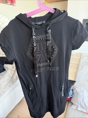 Philipp Plein Black Studded Hooded Tee Dress